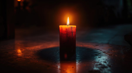Enigmatic candle flame illuminating the shadows, offering a glimmer of light and hope in the midst of darknessの素材