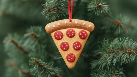 This delightful pizza-shaped ornament brings a playful touch to your Christmas tree, adding a unique and colorful charm to your holiday decor and celebrations.の素材
