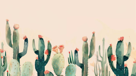 Minimalist cactus painting background, featuring clean lines and muted tones for easy text integration.の素材