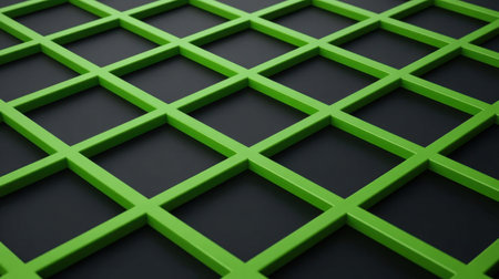 This image showcases a pattern of green 3D blocks arranged in a grid formation over a dark mat, perfect for use in graphic design and background projects.の素材