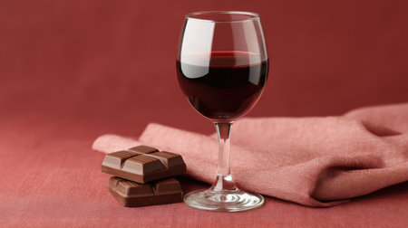 Experience a sophisticated pairing of wine and chocolate in a cozy atmosphere. This beautifully styled composition emphasizes luxury and indulgence in culinary delight.の素材