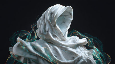 Stunning marble sculpture enveloped in vibrant holographic light, creating a unique interplay of form and illumination that captivates the imagination and inspires artistry.の素材