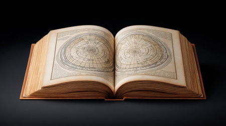 Discover a stunning opened vintage book featuring celestial charts and constellations, ideal for educational purposes or home decoration. A blend of science and art.の素材