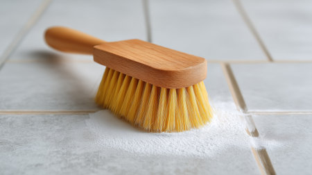 Discover an eco-friendly approach to cleaning dirty tile and grout using baking soda and a brush, ensuring a sustainable and effective solution for home maintenance.の素材