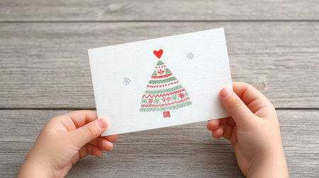 Delightful hand drawn Christmas tree card features playful decorations and snowflakes, perfect for spreading festive cheer during the holiday season.の素材