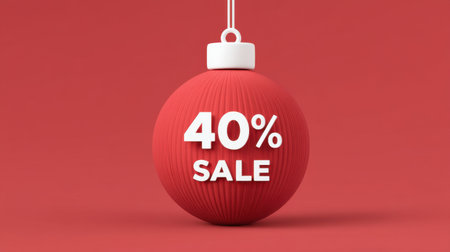 A vibrant red ornament showcasing a bold 40% sale sign, perfect for holiday promotions. This eye-catching decoration is ideal for marketing retail sales and events.の素材