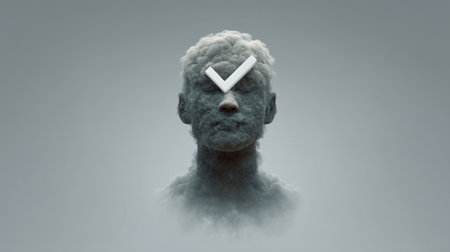 This artwork explores the themes of self-awareness and clear thinking through a foggy abstract figure. The cloud-like form invites introspection and deeper reflection.の素材