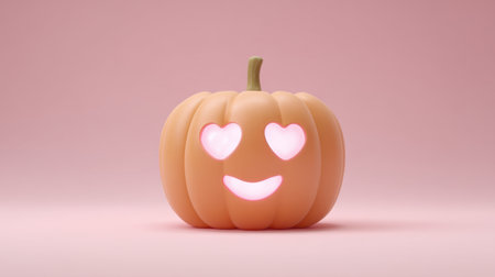 A charming pumpkin lantern with heart-shaped eyes glowing in soft pink light, ideal for adding a whimsical touch to your Halloween and autumn decorations.の素材