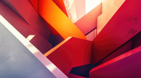 Abstract 3D geometric shapes with shadows creating a sense of depthの素材