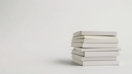 A stack of blank notebooks awaiting inspiration, set against a clean white backdrop.の素材