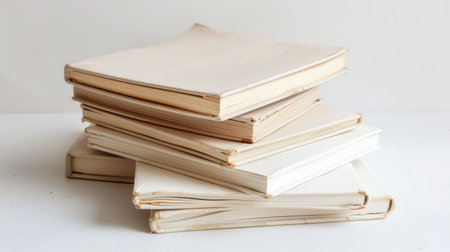 A stack of blank notebooks awaiting inspiration, set against a clean white backdrop.の素材