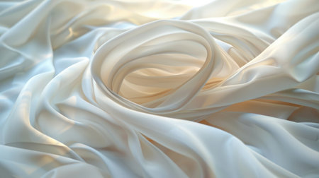 Abstract white fabric folds creating soft curves and shadows.の素材