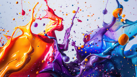 Colorful abstract paint splashes creating a vibrant artistic background.の素材