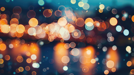 Blurred city lights at night creating a bokeh effect background.の素材