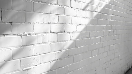 Minimalist white brick wall with subtle shadows, perfect for text overlay.の素材