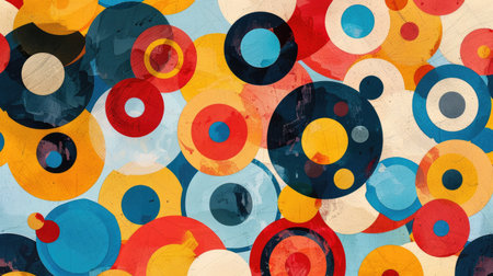 Bright abstract circles and dots overlapping in a playful pattern.の素材