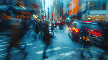 Blurred motion background of a busy urban street during rush hour.の素材