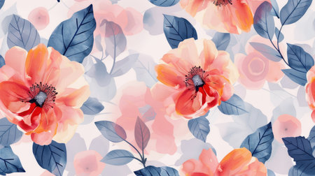 Pastel floral pattern with delicate flowers and leaves.の素材