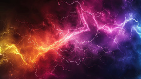 A dynamic abstract background with lightning-like streaks and electric colors.の素材