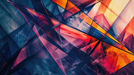 A bold, angular abstract background with sharp lines and contrasting colors.の素材