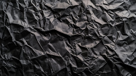 This image features a highly textured, crumpled black paper surface, ideal for various creative projects, backgrounds, and artistic designs. Perfect for adding depth and interest.の素材