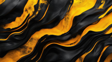 This abstract design features fluid black and yellow waves that create a dynamic and visually striking background. Ideal for creative projects.の素材