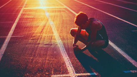 Athlete on the track, injured and alone with no medical supportの素材