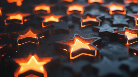 A mesmerizing arrangement of glowing stars on a dark surface creates a magical atmosphere, perfect for backgrounds or artistic projects.の素材