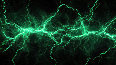 A vivid green electric lightning background showcasing dynamic energy effects. Ideal for themes related to nature, technology, and artistic designs.の素材