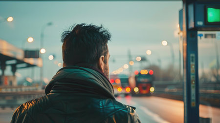 Driver at a toll booth with no attendant, looking perplexedの素材