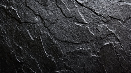 Dark and textured black slate surface featuring intricate natural lines and patterns. Ideal for backgrounds or design projects emphasizing elegance and simplicity.の素材
