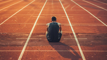 Athlete on the track, injured and alone with no medical supportの素材