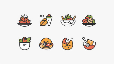 A collection of 12 gourmet food logosの素材