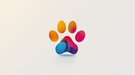 A colorful and modern pet logo with a paw print and heart symbol, set against a crisp white backgroundの素材