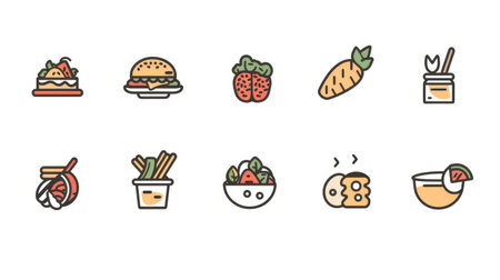 A collection of 12 gourmet food logosの素材