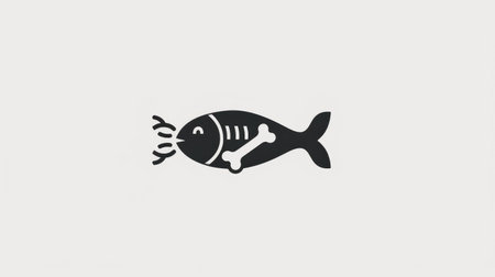 A sleek and modern pet food brand logo with a stylized bone and fish icon, complemented by clean, bold text on a white backgroundの素材
