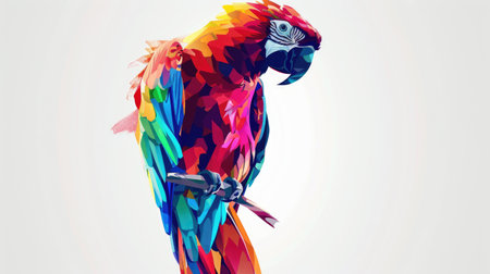 An artistic pet logo showcasing an abstract, colorful parrot, standing out vividly against a plain white backgroundの素材