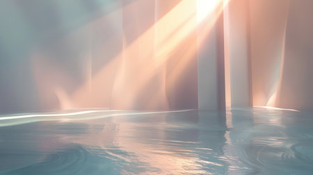 A tranquil abstract background with gentle beams of light creating a soothing, meditative space, no peopleの素材