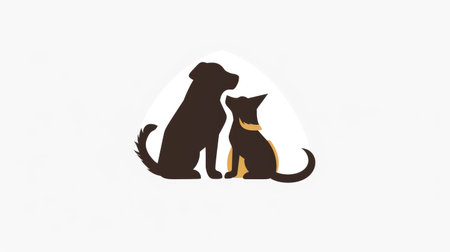 A simple and elegant pet logo featuring a silhouette of a cat and dog intertwined, set against a clean white backgroundの素材