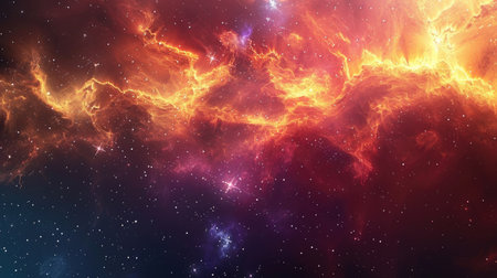 A close-up of a colorful nebula surrounded by sparkling stars, highlighting the beauty of the cosmosの素材