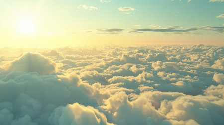 A picturesque view of a clear sky with soft clouds, gently lit by the golden light of a setting sunの素材