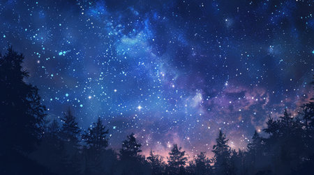 A magical night sky with a visible constellation and countless stars, creating a sense of wonder and explorationの素材