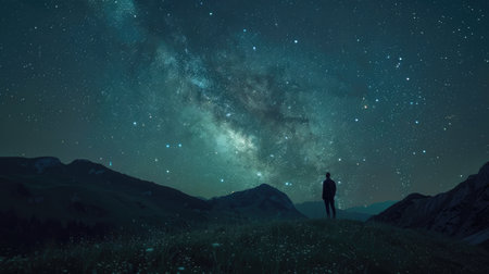 A stunning night sky with a visible Milky Way and countless sparkling stars, creating a sense of wonder and explorationの素材