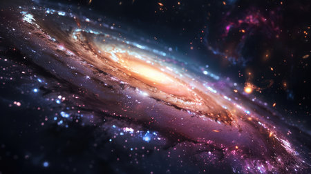 A stunning view of a galaxy with vibrant colors and sparkling stars, showcasing the beauty of the universeの素材