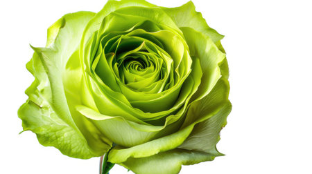 A vibrant green rose with an unusual color, highlighted against a simple white backgroundの素材