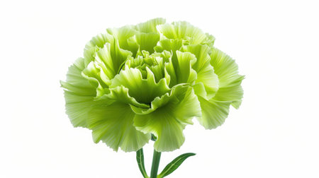 A vibrant green carnation with an unusual color, highlighted against a simple white backgroundの素材