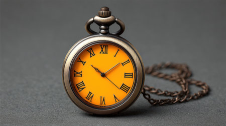 This vintage pocket watch features a striking orange dial with Roman numerals, showcasing the fine craftsmanship and timeless elegance of classic timepieces.の素材