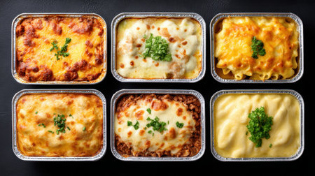 Discover a variety of delicious baked meals in aluminum trays, perfect for quick and convenient home dining. Ideal for busy lifestyles and casual gatherings.の素材