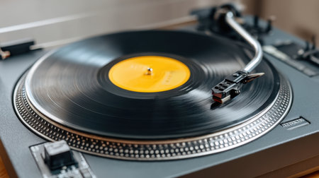Experience the soothing comfort of home while enjoying spinning vinyl records on a turntable, perfect for music lovers seeking relaxation and nostalgic vibes.の素材