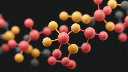 Explore a detailed scientific visualization showcasing a peptide network featuring vibrant molecular structures, ideal for educational and research purposes in pharmaceutical fields.の素材